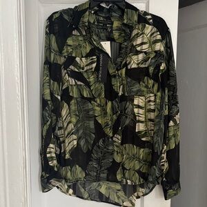 Banana Republic Black and Green Leaf Print Button Down Shirt